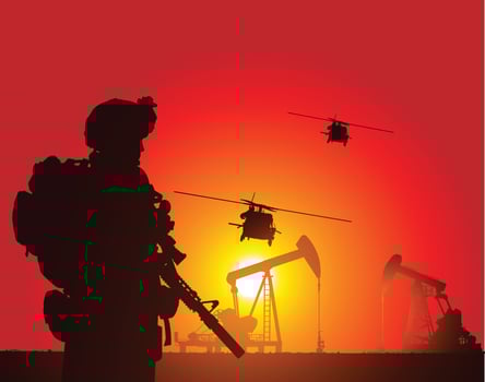 the silhouette of Soldiers waiting for helicopters vector
