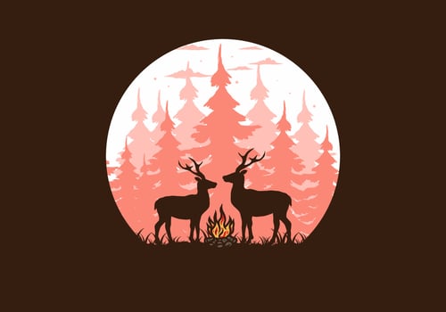 Couple deer and bonfire illustration vector