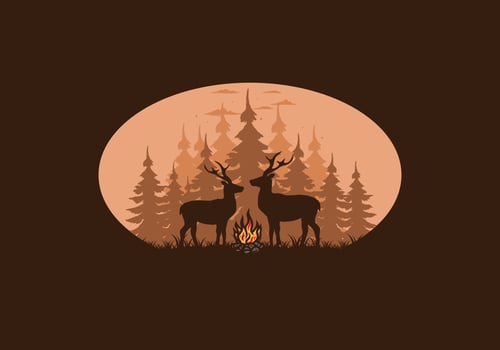 Couple deer and bonfire illustration vector