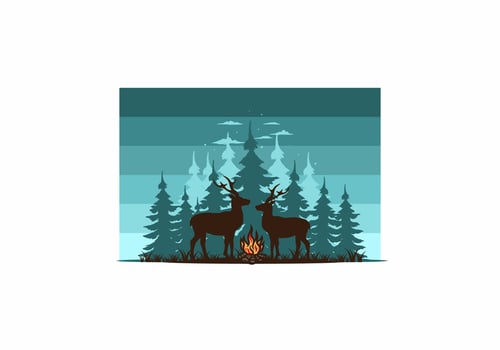 Couple deer and bonfire illustration vector
