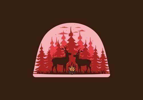 Couple deer and bonfire illustration vector
