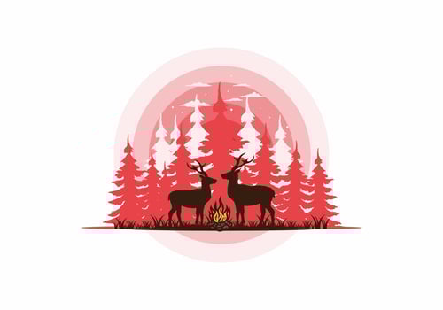 Couple deer and bonfire illustration vector