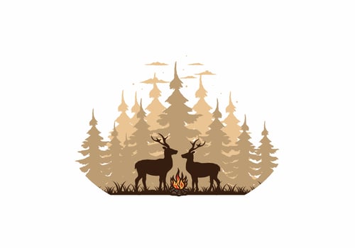 Couple deer and bonfire illustration vector