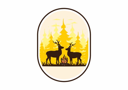 Couple deer and bonfire illustration vector