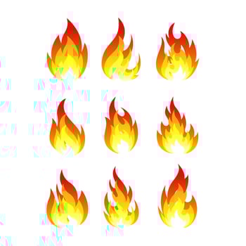set of fire flames vector illustration. good for fire, angry or danger signs. simple gradation color style