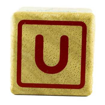 U text letters written on wooden cubes png