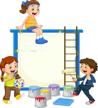 Board template with kids painting vector