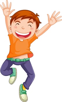 Happy boy jumping cartoon character vector