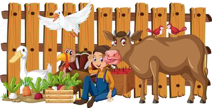 Farmer and many animals vector