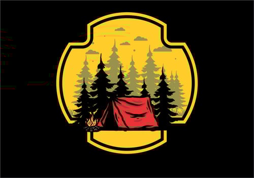 Midnight camping with bonfire illustration vector