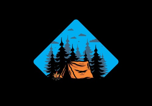 Midnight camping with bonfire illustration vector