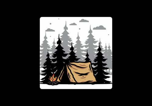 Midnight camping with bonfire illustration vector