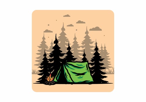 Midnight camping with bonfire illustration vector