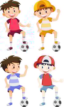 Boys playing footballs cartoon vector