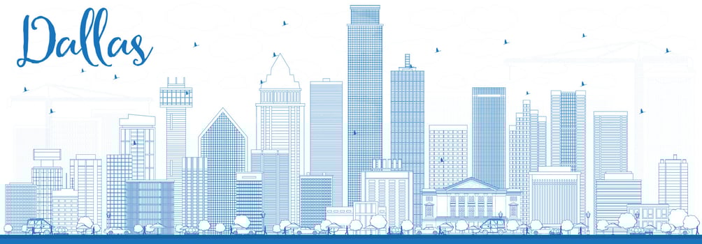 Outline Dallas Skyline with Blue Buildings. vector