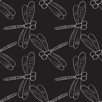 dragonfly seamless pattern. hand drawn doodle style. , minimalism, monochrome, sketch. insect, flies wallpaper digital paper wrapping textile texture vector