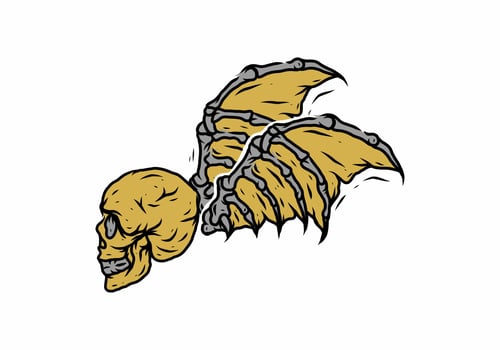 Skeleton of head with wings illustration drawing vector
