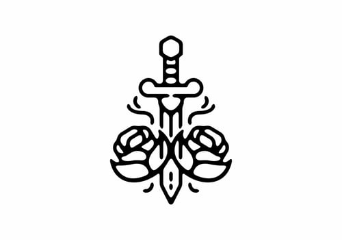 Sword and rose line art illustration vector