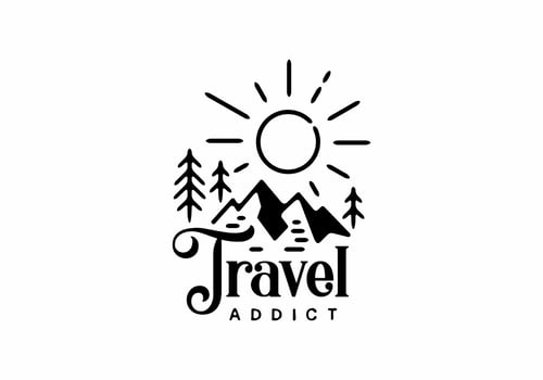 Travel addict black line art vector