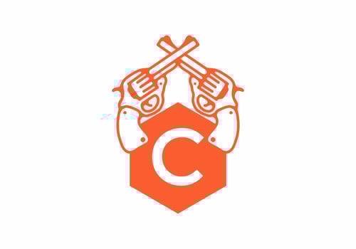 Two guns line art illustration with C initial letter vector