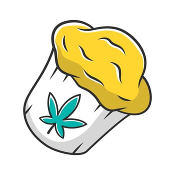 Cannabis cupcake color icon. Weed muffin. Homemade edible kit. Pie cooking. Hemp cookies. Marijuana legalization. Cannabis industry. Cannabis industry. Drug use. Isolated vector illustration