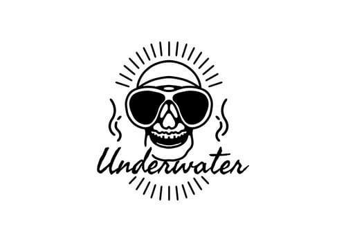 Underwater skull line art illustration vector