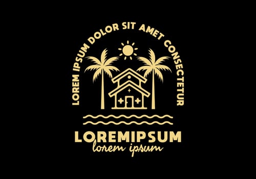 villa on the beach line art with lorem ipsum text vector