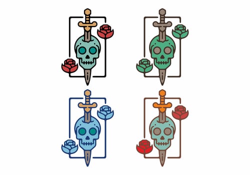 Vintage illustration of skull and sword with rose vector