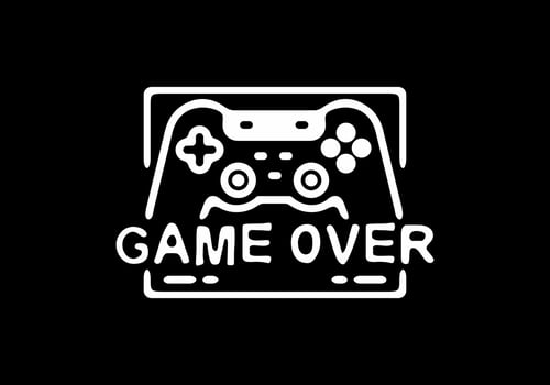 White and black of joystick line art illustration badge vector