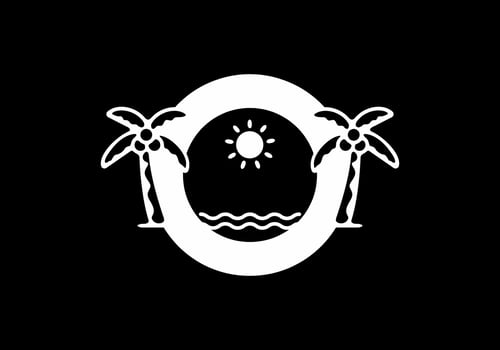 White and black initial letter with coconut tree and sun vector
