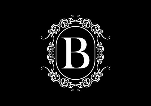 Black initial B letter in classic frame vector