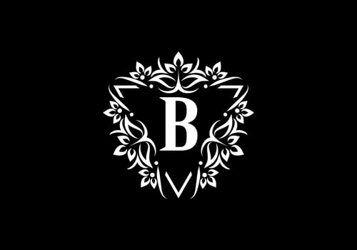White black B initial letter in classic frame vector