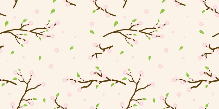Seamless floral sakura pattern background, Vector cherry blossom and branch, Hand drawn decorative, Seamless backgrounds and wallpapers for fabric, packaging, Decorative print, Textile