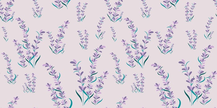 Seamless floral lavender pattern background, Vector lavender and leaf, Hand drawn decorative element, Seamless backgrounds and wallpapers for fabric, packaging, Decorative print, Textile