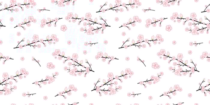 Seamless Japanese Cherry Blossoms and Branches Pattern background, Sakura flower vector illustration, Seamless backgrounds and wallpapers for fabric, packaging, Decorative print, Textile