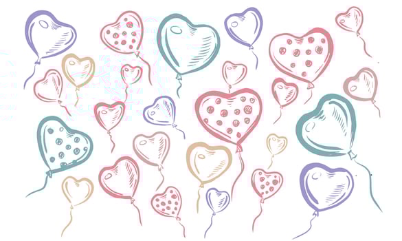 Hearts balloons hand drawn illustration. vector