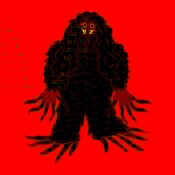 Vector illustration of a traditional Indonesian ghost named Genderuwo on a red background
