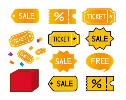 Discount coupon icon set. Black signs of ticket with percent sign. Money-saving shopping concept vector illustration