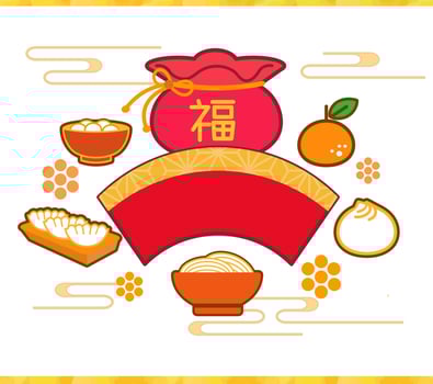 Chinese food and lucky bag, decorative background full of auspicious atmosphere vector