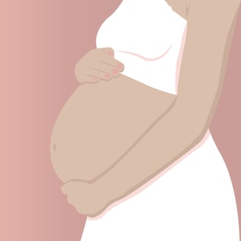 Pregnant woman hugs belly with hands silhouette vector