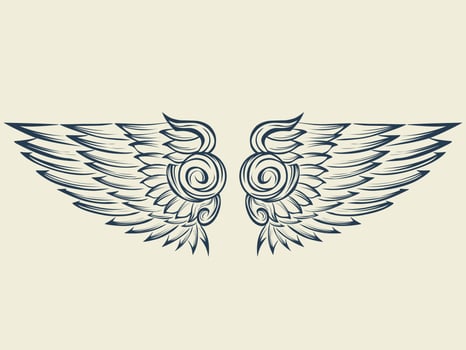 Aesthetic line art vector bird wing tattoo design