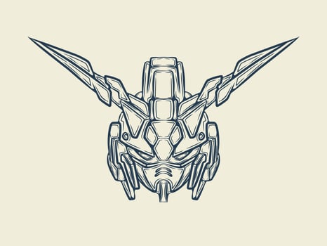 gundam robot head line art design vector