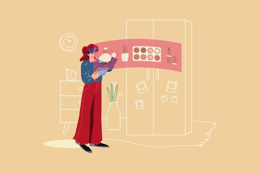 Woman wearing VR glass with interactive screen cosmetics vector