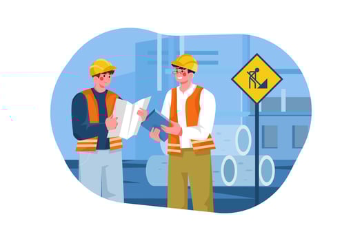 Construction workers checking building plan vector