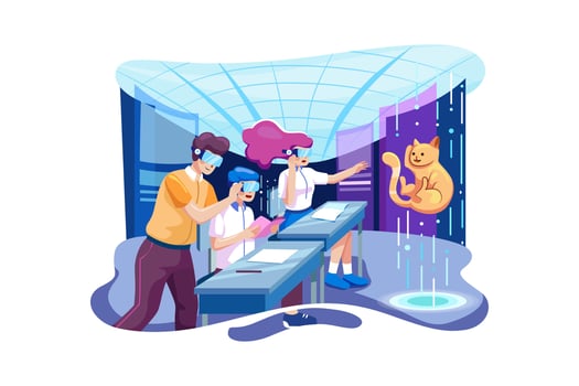Students wearing VR glass vector