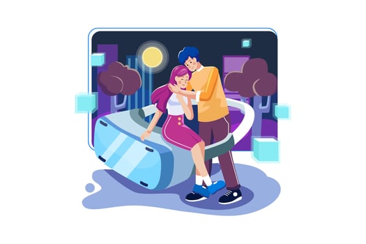Couple using Virtual Reality technology vector