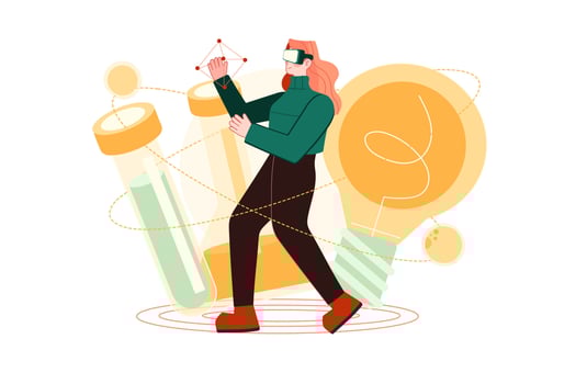 Woman working on lab research in the metaverse vector