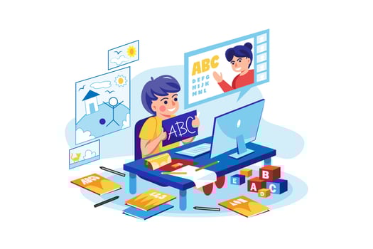 Kids studying at home via the internet vector