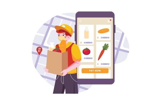 Man Delivering Food While Wearing A Medical Mask vector
