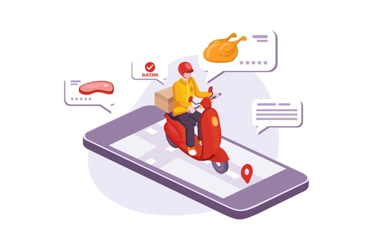 Food Delivery Service By Scooter With A Courier vector